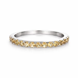 14k Weißgold Echte Citrin Hochzeitsband: Vintage Minimalist Dünn Stacking Ring Geburtstagsgeschenk