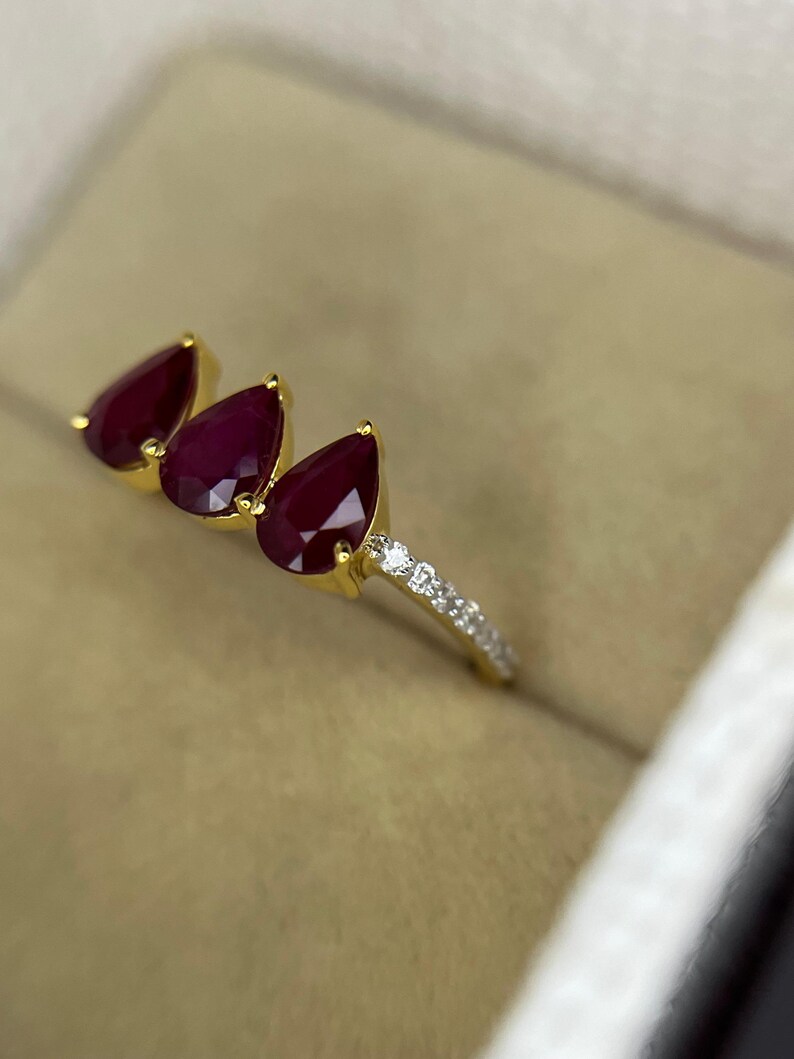 Genuine 14k Gold Ruby and Diamond Ring: Dainty Wedding Ring July ...