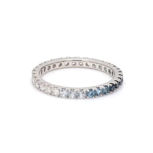 14k White Gold Blue Sapphire With Diamond Band: Stacking Gemstone Ring Gift For Wife