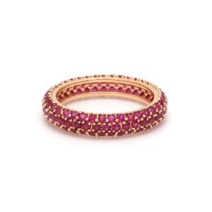 Vintage Ruby Wedding Band: Handmade 14k Gold Dainty Micro Pave Ring
