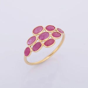 Natural Ruby 14k Gold Ring: Unique Cluster Dainty Wedding Ring July Birthstone Gift