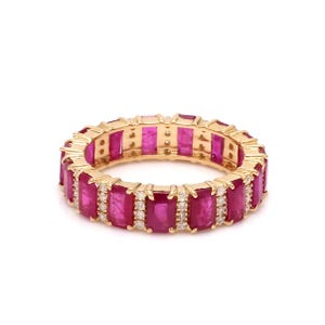 14k Gold Ruby Ring: Vintage Full Eternity Micro Pave Wedding Band