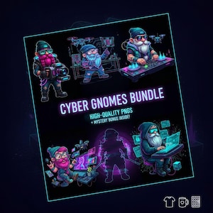Cyberpunk Gnomes Bundle: 5+1 Bonus Character, PNG for Commercial Use
