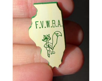Vintage Illinois-Shaped F.V.W.B.A. Pin - Cream & Green