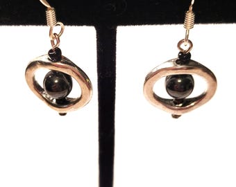 Mod Silver Donut with Hematite Bead Earrings