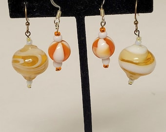 Two (2) Pair of Colorful Vintage Swirled Glass Ball Earrings