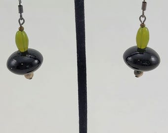 Out of This World "Space Age" Earrings with Green Acrylic and Black Glass Beads