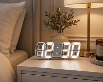 3D LED Digital Wall Clock with Time, Date & Temperature, Large Display Alarm Clock for Bedroom, Kitchen, Office or Home Decor