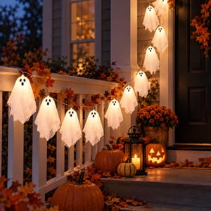 Halloween Ghost String Lights – LED Ghost Garland for Home, Fireplace & Halloween Party Decor
