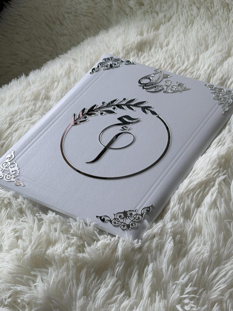 Custom Nikkah Book, Personalized Wedding Contract Book, Velvet , acrylic & Leather 3D Acrylic Design, Signature Book, Fingerprint Guest Book image 17