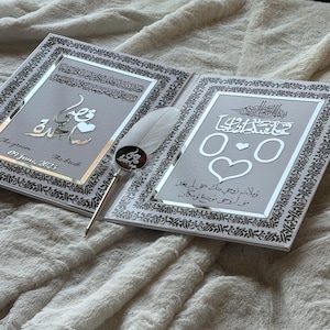 Custom Nikkah Book, Personalized Wedding Contract Book, Velvet , acrylic & Leather 3D Acrylic Design, Signature Book, Fingerprint Guest Book image 18