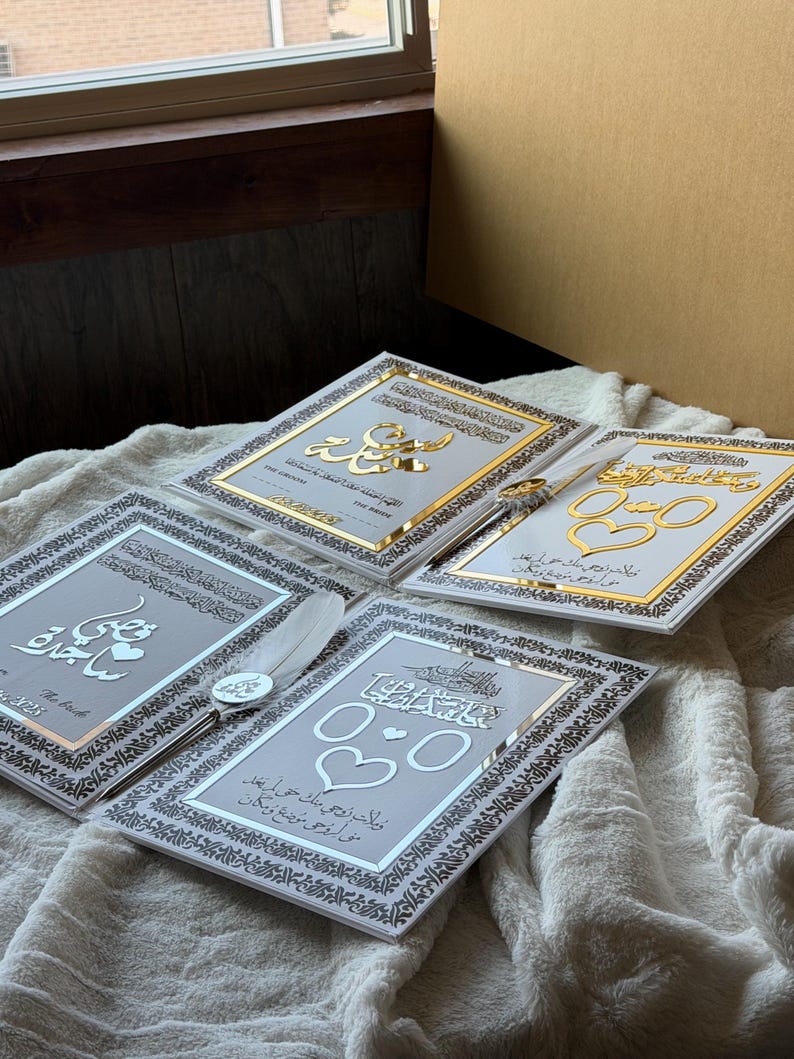 Custom Nikkah Book, Personalized Wedding Contract Book, Velvet , acrylic & Leather 3D Acrylic Design, Signature Book, Fingerprint Guest Book leather+pen+ink