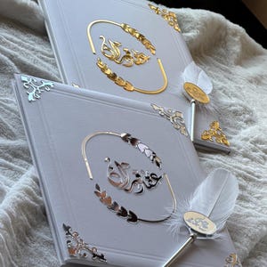 Custom Nikkah Book, Personalized Wedding Contract Book, Velvet , acrylic & Leather 3D Acrylic Design, Signature Book, Fingerprint Guest Book image 20