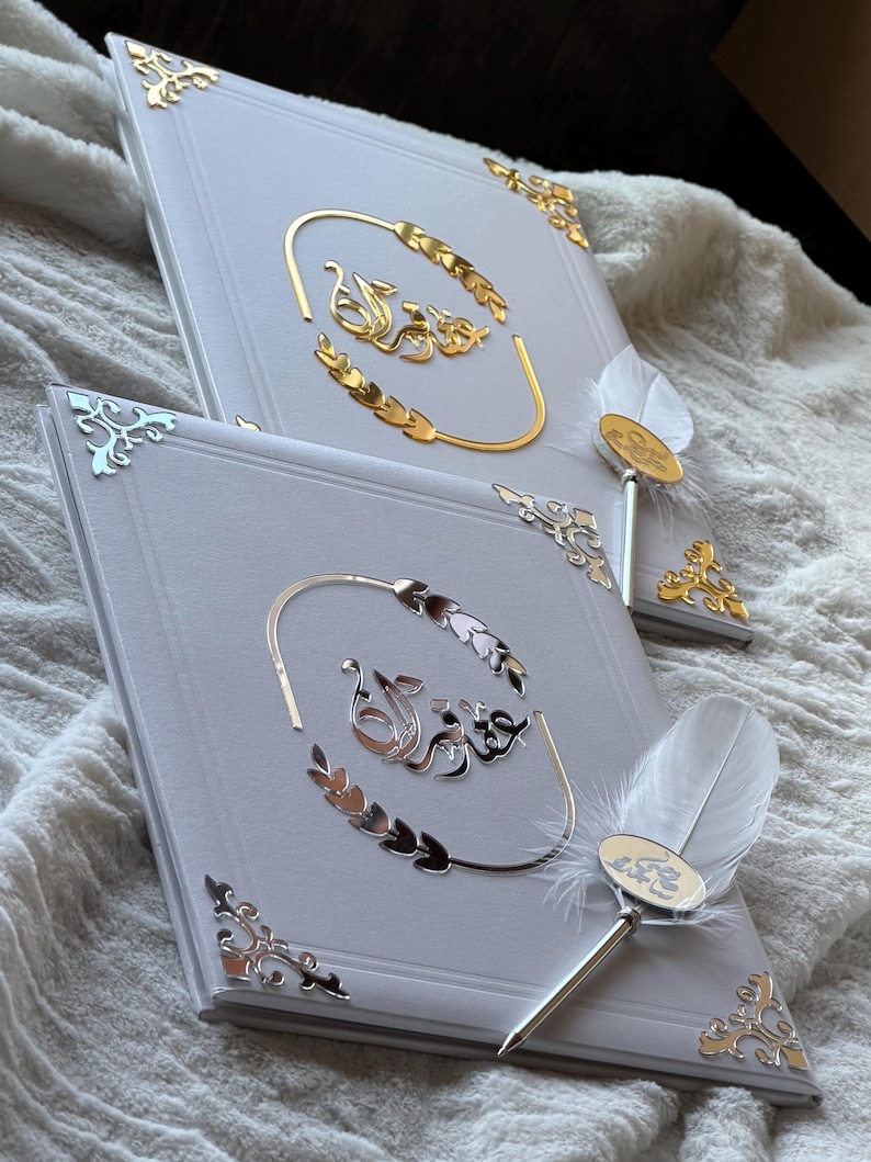 Custom Nikkah Book, Personalized Wedding Contract Book, Velvet , acrylic & Leather 3D Acrylic Design, Signature Book, Fingerprint Guest Book image 20