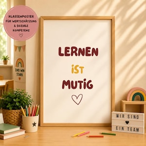 Lernen ist mutig Poster – Growth Mindset Grundschule – Fehlerkultur Schule – Lernmotivation Kinder – Klassenposter A4 – Klassenzimmer Deko