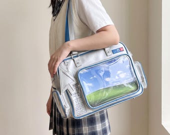 Retro Computer Ita Bag Tote, Clear Window Anime Pin Display Bag, Custom Double-Sided Ita Board, Y2K Collector Shoulder Bag