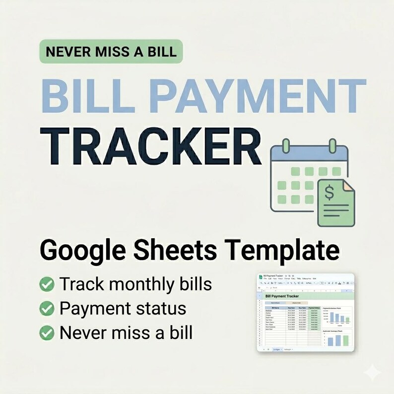 Bill Payment Tracker Google Sheets | Monthly Bills Organizer | Bill ...