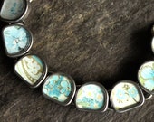 Victorian Postcard Bracelet set in old typewriter keys, vintage, antique, ephemera, assemblage, jewelry, blue, flowers