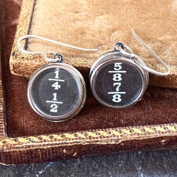 Typewriter key earrings vintage math teacher gift antique original jewelry recycled up cycled repurposed altered assemblage steampunk