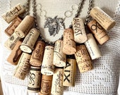 Fabulous  Wine lovers cork statement necklace grape vine pin brooch decanter tag assemblage connoisseur cocktail party  wine tasting