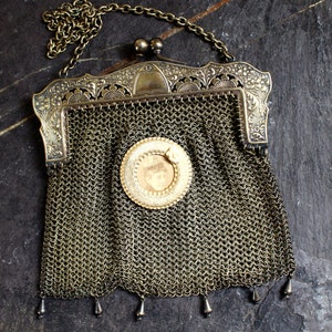 Chatelaine bag antique metal mesh floral frame evening handbag | Etsy