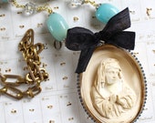 The Young Mother Meerschaum carved necklace blue aventurine Mary Madonna Our Lady devotional religious spiritual jewelry antique vintage