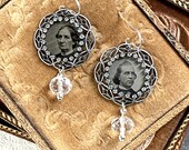 Gem tintype Memento Mori Earrings steampunk gothic Victorian Memory antique vintage assemblage mourning jewelry rhinestone earrings