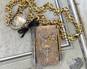 Joan of Arc Aide Memoire Dance Card Necklace assemblage jewelry antique vintage brooch devotional religious Catholic spiritual Carnet de Bal