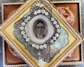 One can speculate black crown Victorian gem tintype brooch woman antique vintage pendant jewelry necklace mourning steampunk memento mori
