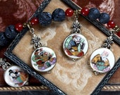 7 Fortune Gods Toshikane Arita porcelain seven buttons Satsuma necklace antique assemblage jewelry good luck Asian hand painted Japan Tokyo