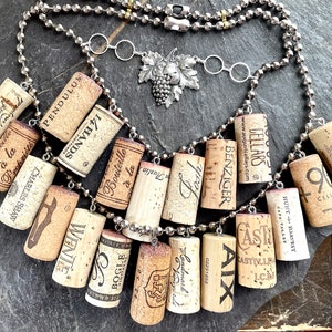 Fabulous Wine lovers cork statement necklace grape vine pin brooch decanter tag assemblage connoisseur cocktail party wine tasting image 5
