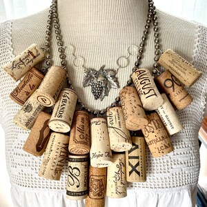 Fabulous Wine lovers cork statement necklace grape vine pin brooch decanter tag assemblage connoisseur cocktail party wine tasting image 2