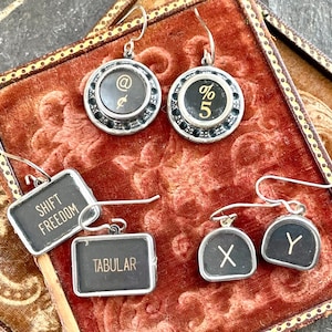 Your choice Typewriter key earrings, vintage, steampunk, retro, victorian jewelry, up cycled original black white shift tabular function x y