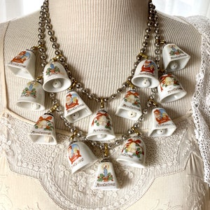 Vintage china bell Christmas ornament necklace tinkling sound jewelry Party statement assemblage ceramic tree decorations show stopper image 3