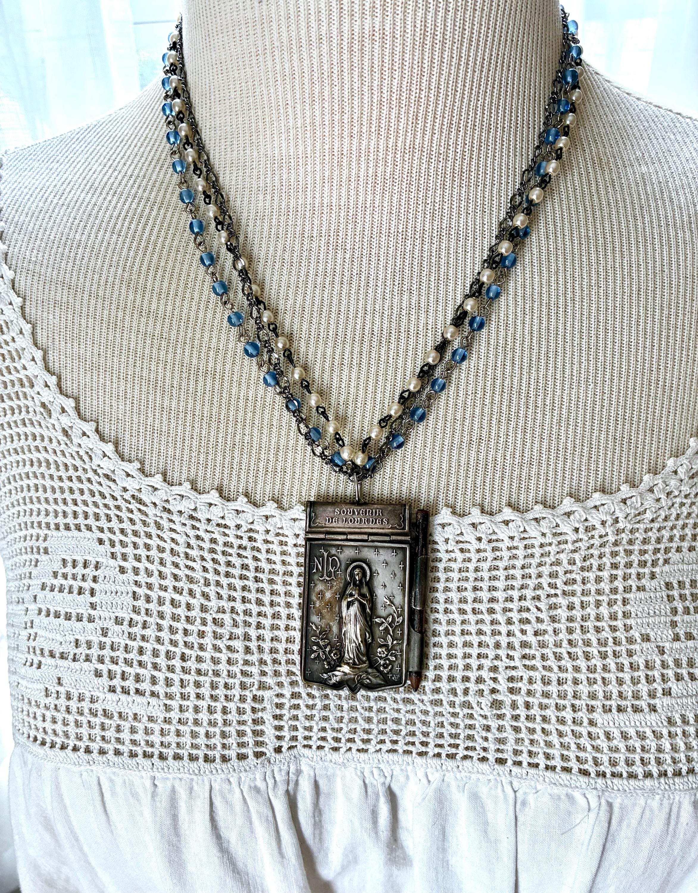 Notre Dame Lourdes Our Lady Dance Card Assemblage Necklace Jewelry ...