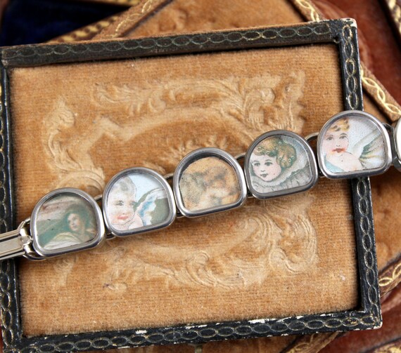 Postcard typewriter Bracelet antique angels cheru… - image 1