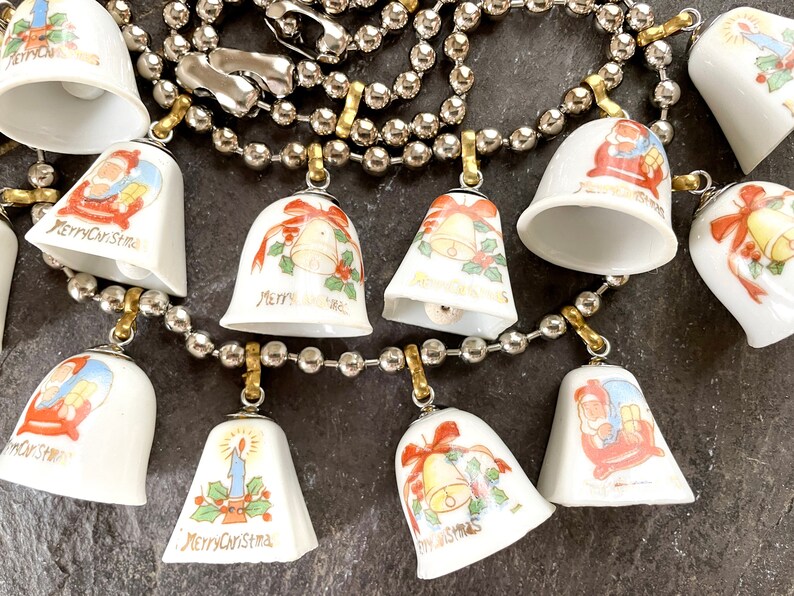 Vintage china bell Christmas ornament necklace tinkling sound jewelry Party statement assemblage ceramic tree decorations show stopper image 8