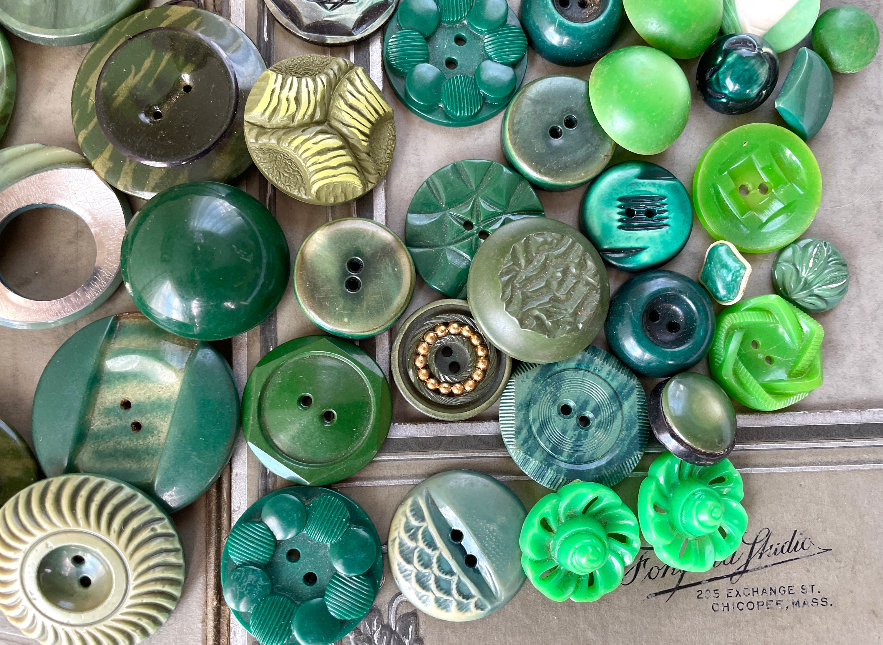Large Assortment Green Celluloid Vintage Buttons Some Plastic Etsy