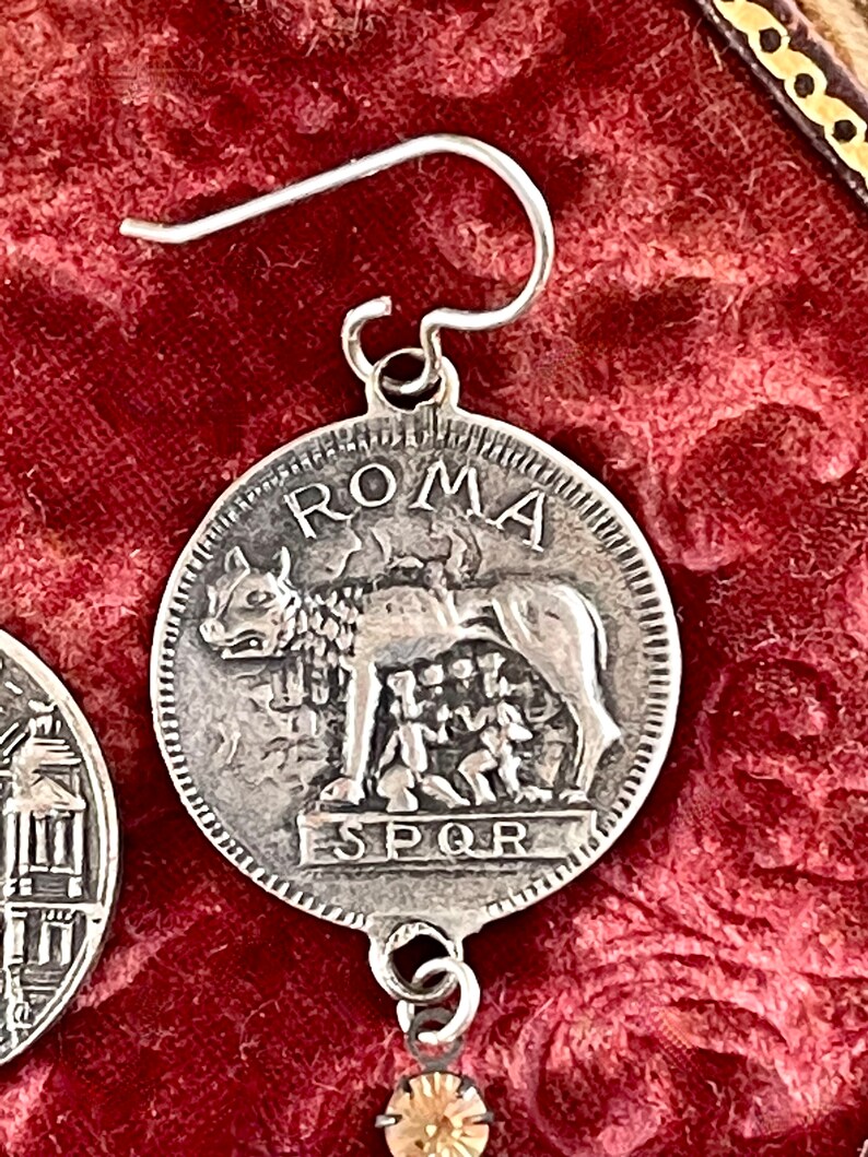 Rome Italy earrings souvenir bracelet coins up cycled assemblage Monument Victor Emanuele tourist mythical creature Roma SPQR image 4