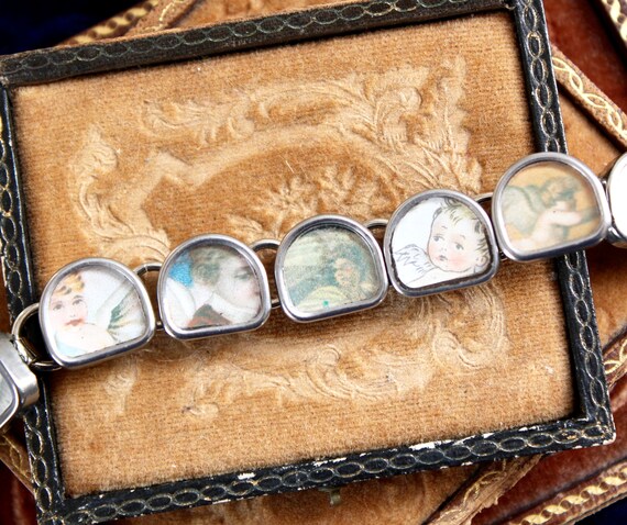 Postcard typewriter Bracelet antique angels cheru… - image 3