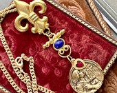 Joan of Arc necklace/brooch interchangeable  France fleur de lis vintage jewelry assemblage religious devotional courage Catholic