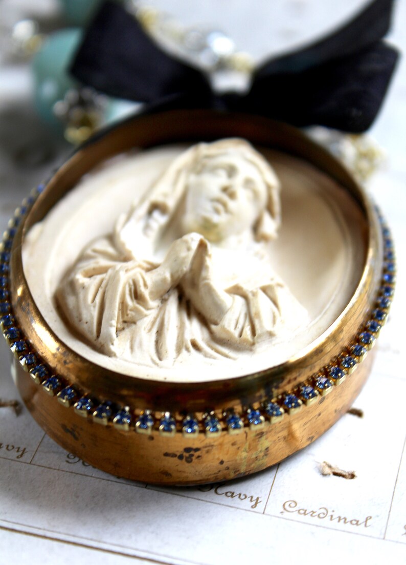 The Young Mother Meerschaum carved necklace blue aventurine Mary Madonna Our Lady devotional religious spiritual jewelry antique vintage image 4