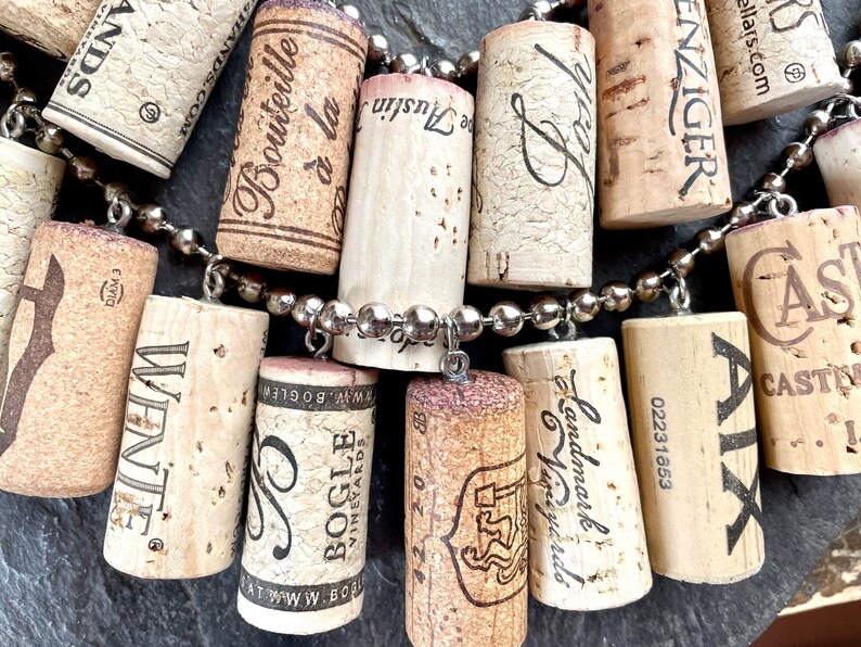 Fabulous Wine lovers cork statement necklace grape vine pin brooch decanter tag assemblage connoisseur cocktail party wine tasting image 7