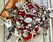 Collected Blessings Assemblage necklace crosses medals jewelry Catholic religious spiritual devotional gift Christian Lourdes Bernadette