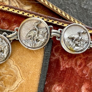 Antique Herons Button Bracelet, Victorian metal picture, Herons, 1800&#39;s assemblage jewelry