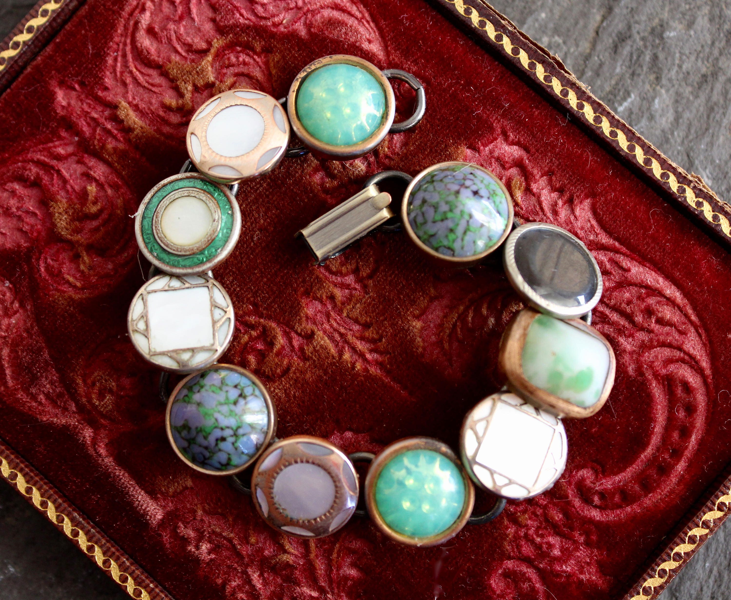 Antique green Cufflink Bracelet silver vintage bracelet mens Etsy