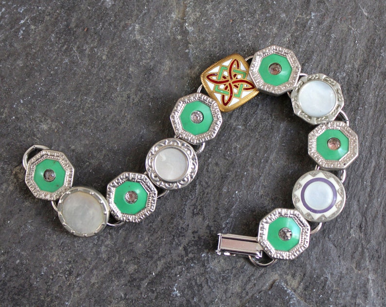 Antique Green Cufflink Bracelet Silver Vintage Bracelet Mens Etsy