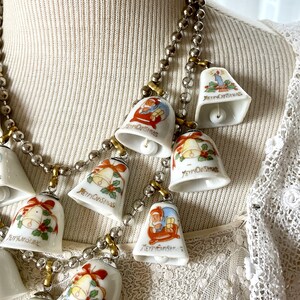 Vintage china bell Christmas ornament necklace tinkling sound jewelry Party statement assemblage ceramic tree decorations show stopper image 4