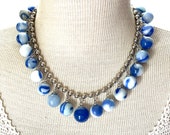 Marbles vintage assemblage necklace jewelry glass jewelry opaque and swirls choker statement collector blue and white collection