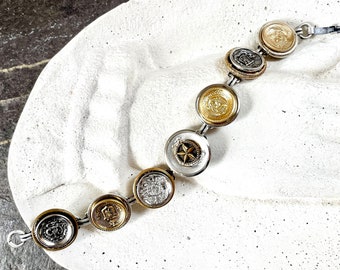 Vintage buttons bracelet stacked silver gold tone crest star lightweight jewelry